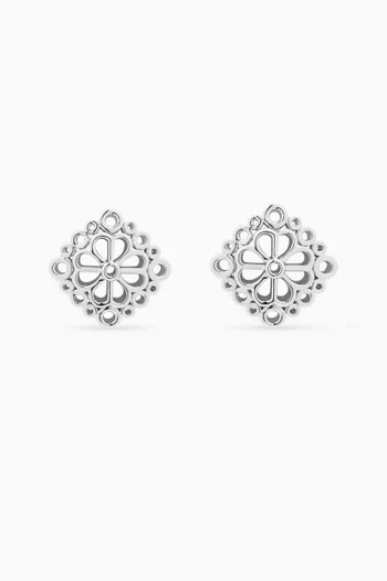 Floral Stud Earrings in Silver-tone Brass