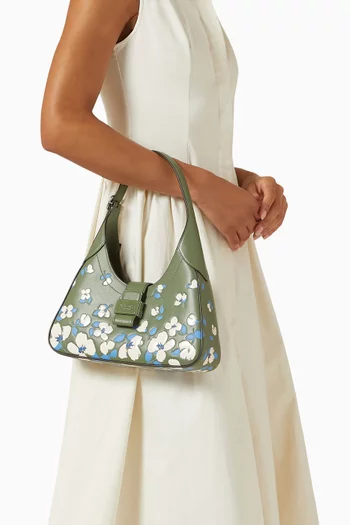 حقيبة كتف نوفو صغيرة بنقشة زهور بالشكل البستوني جلد