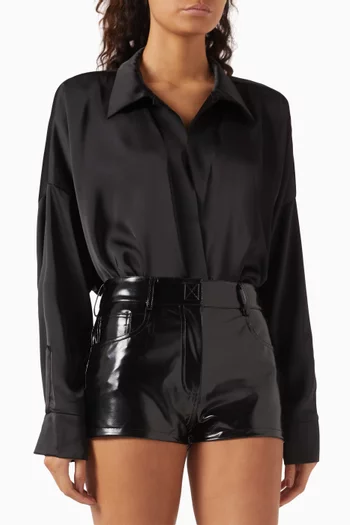 Super Oversized Boyfriend Shirt Bodysuit in Satin