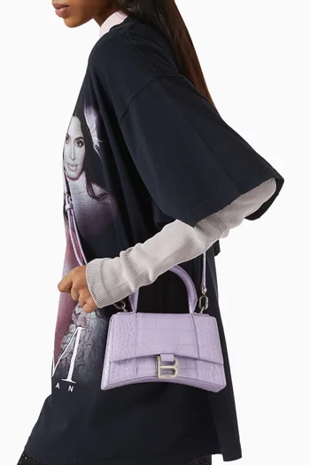 XS Hourglass Top-handle Bag in Croc-embossed Leather