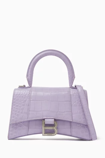 XS Hourglass Top-handle Bag in Croc-embossed Leather