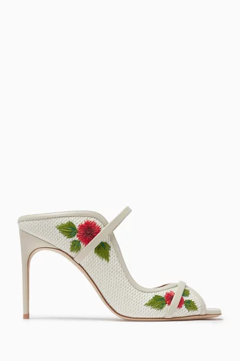 Noah 90 Floral Mules in Raffia & Leather