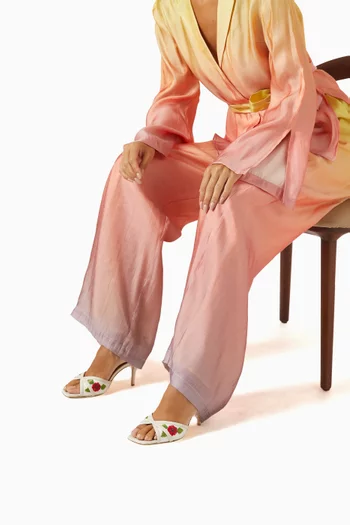Perla 70 Floral Mule Sandals in Raffia & Leather