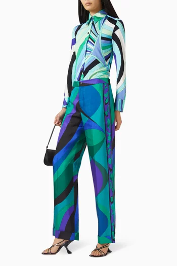 Pesci-print Pants in Silk-twill