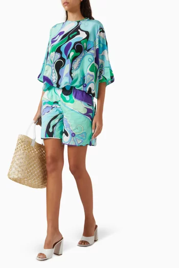 بلوزة بنقشة اوركيدي حرير كريب صيني