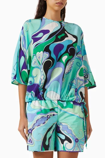 بلوزة بنقشة اوركيدي حرير كريب صيني