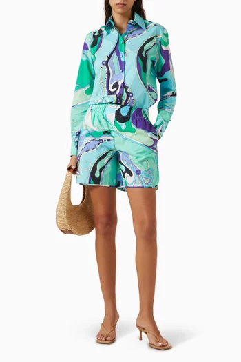 Orchidee-print Shorts in Cotton Poplin