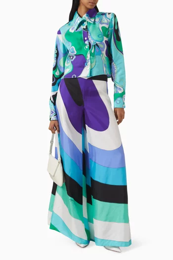Orchidee-print Cropped Shirt in Silk-twill