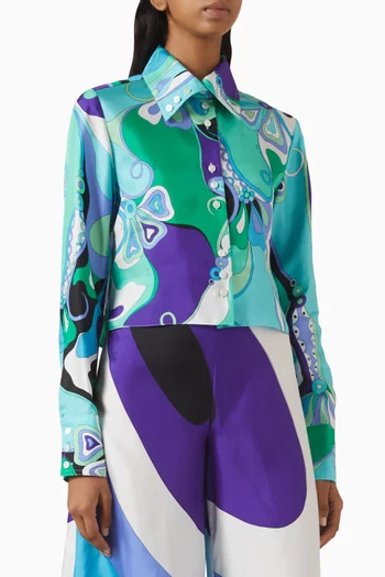 Orchidee-print Cropped Shirt in Silk-twill