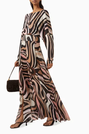 Marmo-print Maxi Skirt in Silk