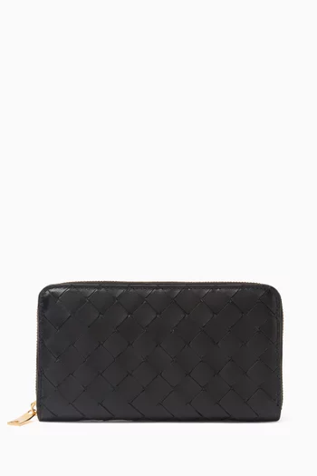 Zip Around Wallet in Intrecciato Leather