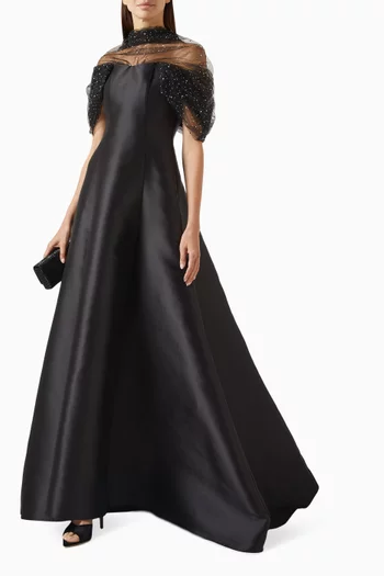 Sheer-sleeve Gown in Mikado