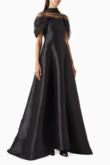 Sheer-sleeve Gown in Mikado