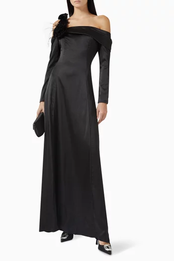 One-shoulder Floral Dress in Crepe