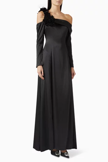 One-shoulder Floral Dress in Crepe