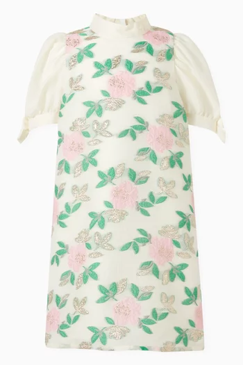 Puff Sleeve Shift Dress in Organza