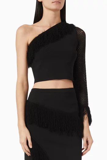 Monroe Fringed Crop Top in Mesh-knit