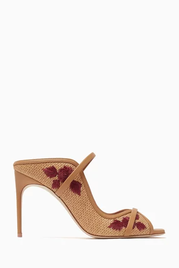 Noah 90 Floral Mules in Raffia & Leather