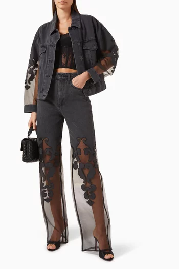 Nasser Transparent Organza Barrel Jeans in Denim