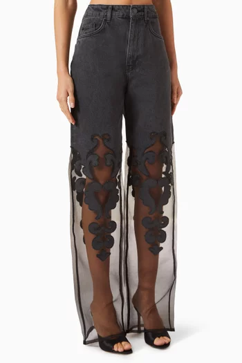Nasser Transparent Organza Barrel Jeans in Denim