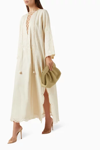 Embroidered Lace-up Kaftan in Cotton