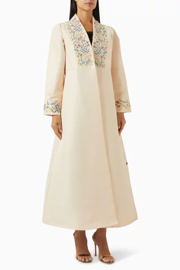 Embroidered Collar Abaya in Satin