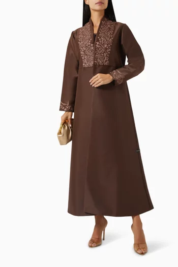 Embroidered Collar Abaya in Satin