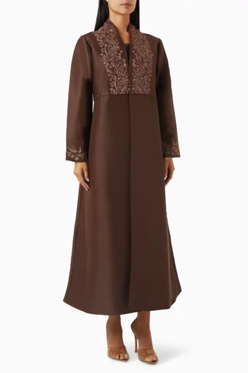 Embroidered Collar Abaya in Satin