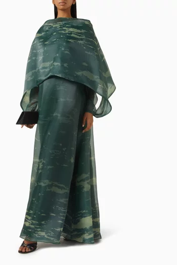 Printed Cape Dress in Organza
