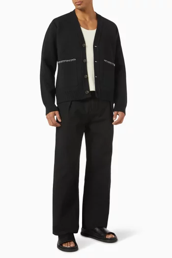 كارديغان محاك بغرزة مائلة قطن ناعم