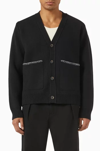 كارديغان محاك بغرزة مائلة قطن ناعم