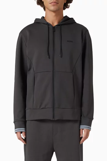 كنزة بغطاء رأس وسحّاب بنقشة مخططة مزيج قطن