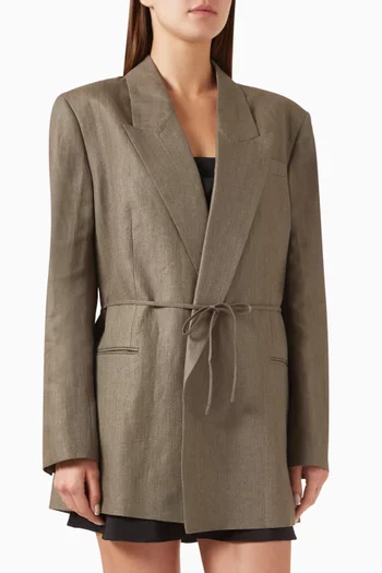 Relaxed-fit Belted Blazer in Linen