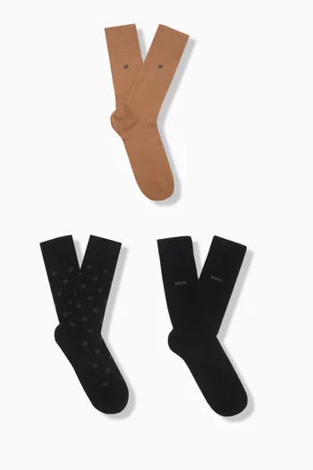 Regular-length Socks in Cotton-blend, Set of 3