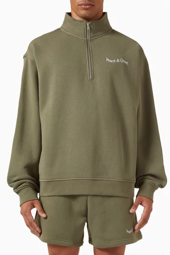Wordmark Quarter Zip Up Sweatshirt in Cotton
