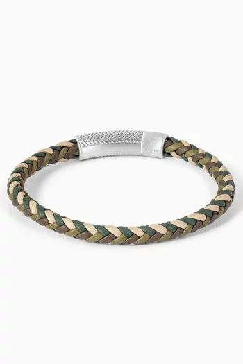 Herringbone Bracelet in Leather & Sterling Silver