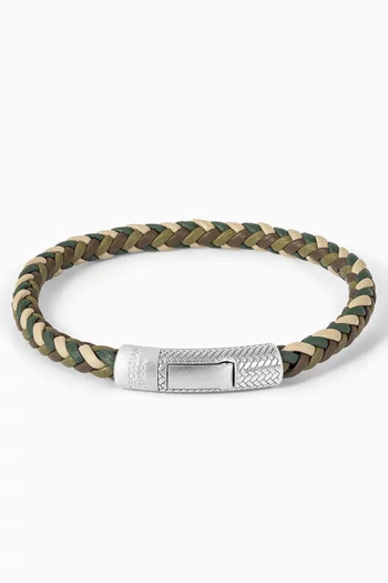 Herringbone Bracelet in Leather & Sterling Silver