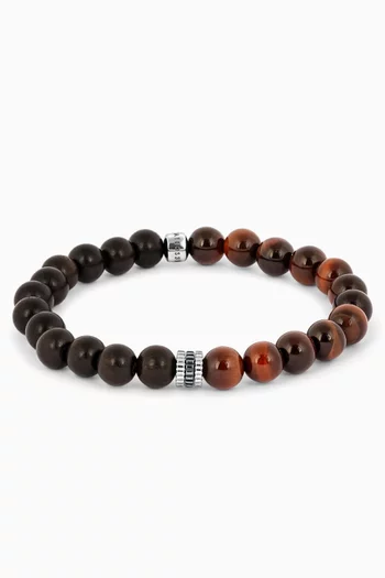 سوار بثلاثة تروس وخرز عين النمر فضة إسترلينية مطلية بالروديوم