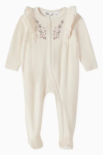 Flossy Embroidered Sleepsuit in Velour