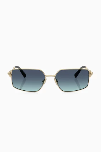 Rectangular Sunglasses in Gold-tone Metal