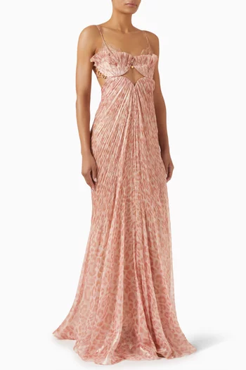 Anemona Pleated Gown in Silk Mousseline