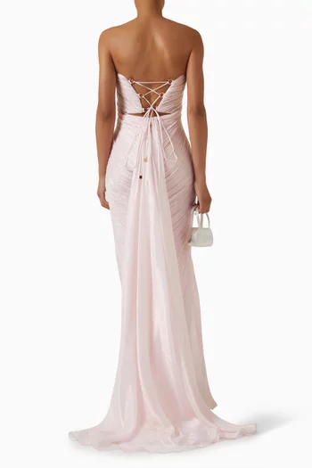 Meilien Pleated Gown in Lurex Chiffon