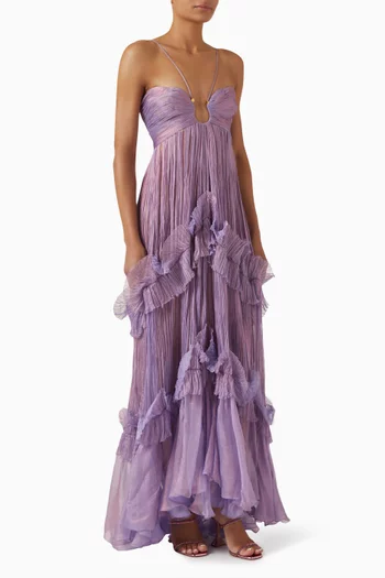 Roxene Ruffle Gown in Silk Mousseline