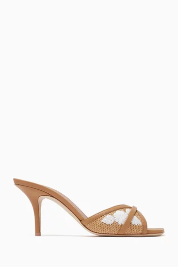 Perla 70 Floral Mule Sandals in Raffia & Leather
