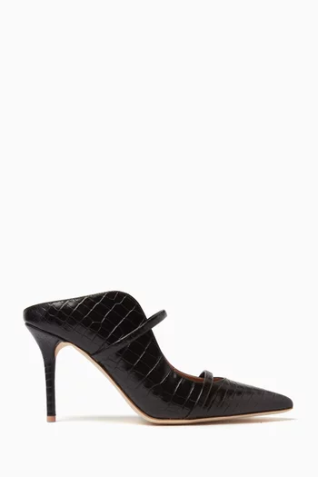 حذاء مورين مفتوح من الخلف بكعب 85 مم جلد بنقشة جلد التمساح