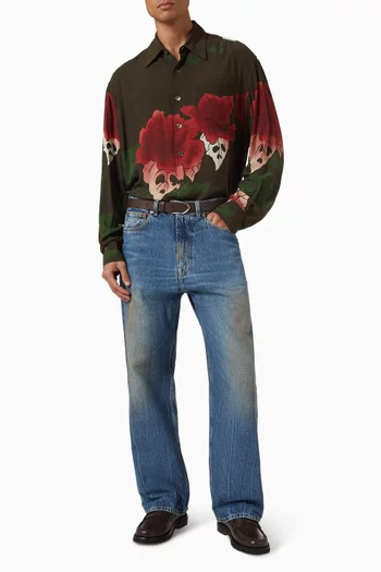 قميص بنقشة زهور مزيج قطن وحرير