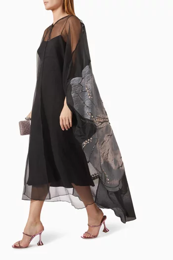 Embellished Floral Abaya in Organza