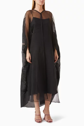 Embellished Floral Abaya in Organza
