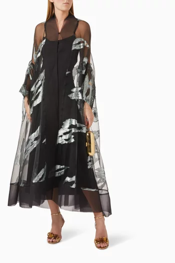 Bead-embellished Sky Abaya in Organza