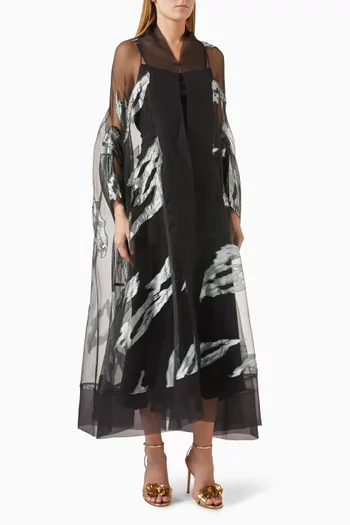 Bead-embellished Sky Abaya in Organza